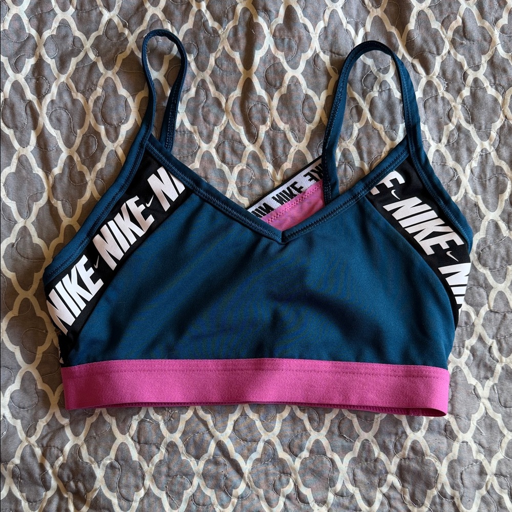 Nike Women's Sports Bra - Teal and Pink